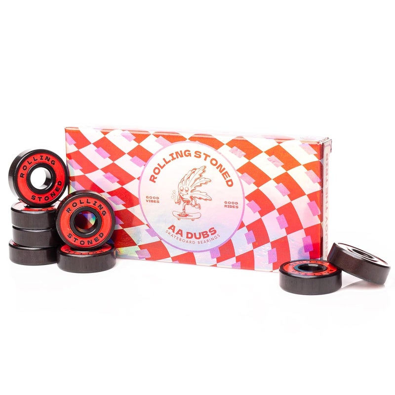 Rolling Stoned Skateboard Bearings Set - ABEC 5 Sealed Bearings for Skateboards, Longboards, Scooters and Roller Skates Stainless Steel 608 Bearings (8 Pack, Red) (AA Dubs) - Image 1